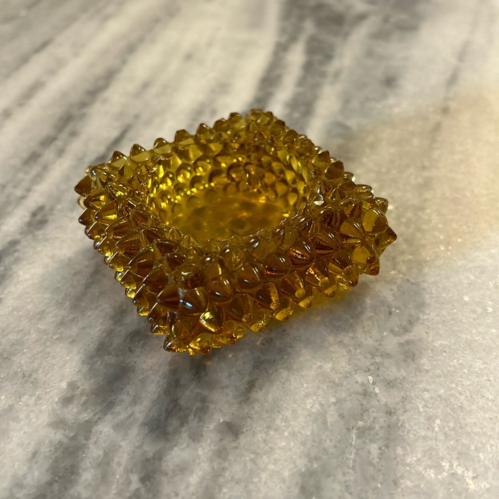 Vintage Fenton Glass Amber Hobnail Spike Votive Candle Spice Trinket Holder
